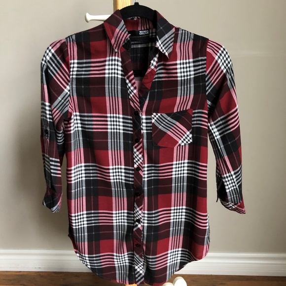 Plaid long sleeve button down top graphic back XS - Picture 2 of 5